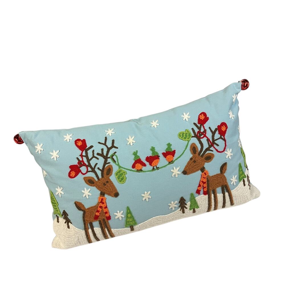 Pier 1 Reindeer Pillow Embroidered Zip Removable Cover Holiday Christmas Lumbar